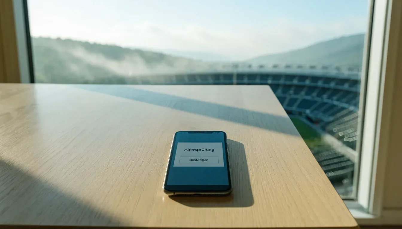Ein leeres Stadion im Morgenlicht mit Blick auf die Sitzreihen, im Hintergrund Hügel und aufsteigender Nebel.