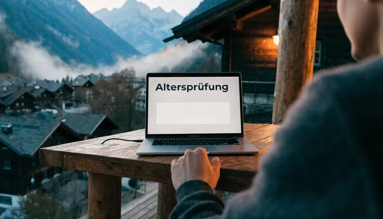 Ein Bergdorf mit Holzhäusern im Tal an einem klaren Morgen, über den Dächern liegen Nebelschwaden und Gipfel.