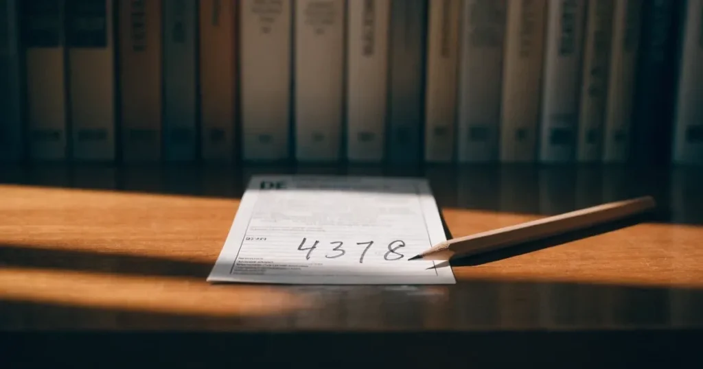 Ein kleiner Stapel Münzen liegt auf einem Holztisch neben einem Bleistift, im Hintergrund unscharf ein Regal mit Büchern.
