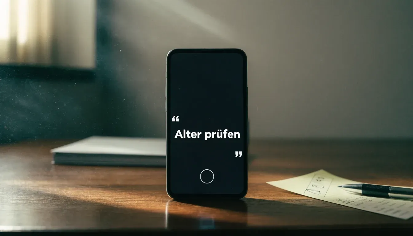 Eine Messingwaage steht auf einem dunklen Holzregal in einem ruhigen Raum, Staub tanzt im Licht.