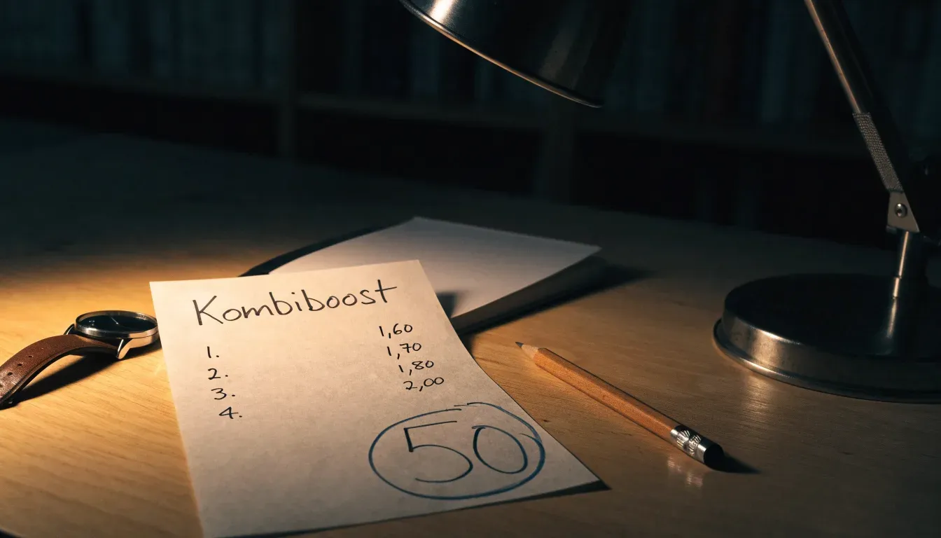 Eine Armbanduhr und ein gespitzter Bleistift liegen auf einem hellen Holztisch im Licht einer Schreibtischlampe.