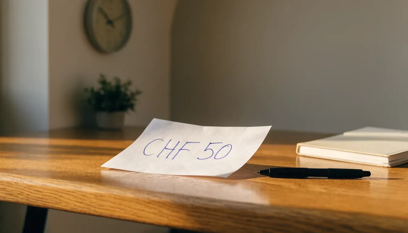 Eine Wanduhr hängt in einem ruhigen Büro, davor ein aufgeräumter Tisch mit einer Pflanze.