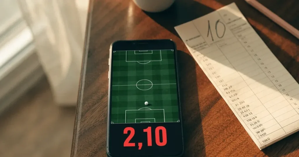 Ein kleines, mit Schnur verschnürtes Päckchen liegt auf einem Holztisch neben einem Bleistift.